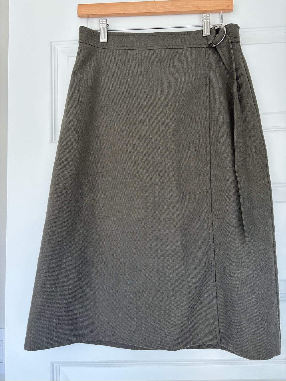 Ann Taylor Olive Green Midi Wrap A-Line Fully Lined Skirt Size 4